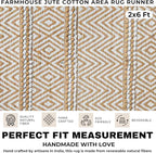 Bedding Craft Jute Cotton Stripe Area Rug Runner for Living Room 24x72 Inch - Natural Ivory - Machine Washable 2x6 Feet Rugs - 70% Jute and 30% Cotton
