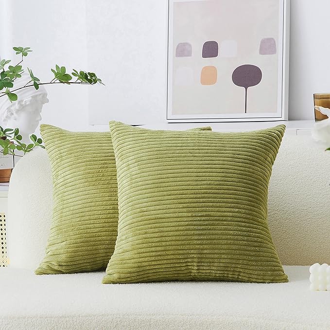 Home Brilliant Spring Pillow Covers 20x20 inch Solid Supersoft Corduroy Stripes Square Throw Pillow Cushion Covers for Home Sofa Couch Decor, 50x50cm, 20 x 20 Inch, Grass Green