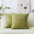 Home Brilliant Set of 2 Corduroy Spring Pillow Covers Sofa Pillows Decorative Striped Velvet Floor Pillows for Chair Couch Decor, 55cm, 22 x 22 Inch, Grass Green