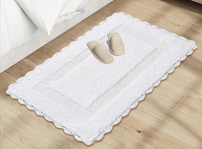 Savi Home Cotton Crochet Bathmat with Antiskid 21x34 White, 100% Pure Cotton, Super Soft White, Plush & Absorbent, Hand Tufted Heavy Weight Construction, Full Reversible Step Out Rugs