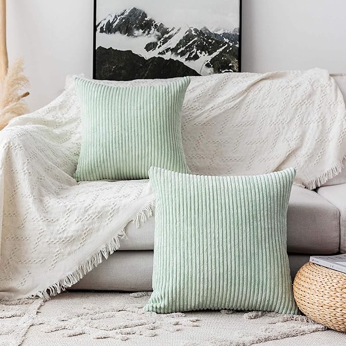 Home Brilliant Decorative Spring Pillow Covers 22x22 for Couch Decor Throw Pillows Cases Sets of 2 Striped Corduroy Cushion Covers Sage Green, 55cm, 22 x 22 Inch, Mint