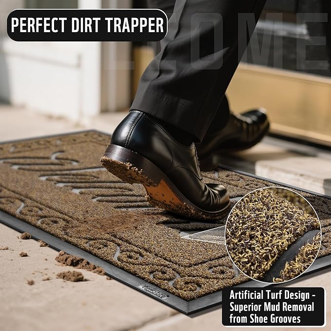 Yimobra Welcome Mat, Heavy Duty Sturdy Door Mats for Home Entrance Outdoor Indoor, Front Doormat for Outside Patio Floor Entry Porch Garage Office, Waterproof, Low Profile, 36x24, Brown