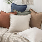 MIULEE Decorative Throw Pillow Covers Neutral Linen Fringe Throw Pillows Set of 2 Light Olive Green Boho Farmhouse Cushion Covers for Couch Sofa Bed Living Room Spring Home Decor 18x18 Inch