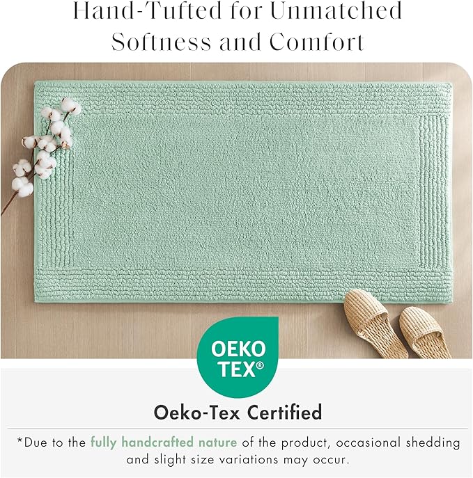 Madison Park Splendor Reversible 100% Cotton Tufted Bathroom Rug-3000 GSM Hotel Quality Luxurious Plush Medium Pile Bath Mat Absorbent, Quick Dry, Shower Room Décor, 20x30 Green