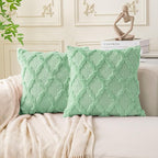 Set of 2 Soft Moroccan Throw Pillow Covers 20x20 Inch Plush Boho Decorative Pillow Cover Accent Cushion Case for Couch Sofa Bed, Sage Green