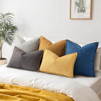 decorUhome Decorative Outdoor Throw Pillow Covers 18x18 Set of 2, Square Linen Rustic Neutral Farmhouse Euro Pillow Covers with Stitched Edge for Couch, Sofa, Living Room, Dark Blue