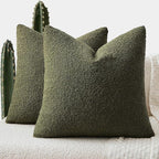 ANRODUO Pack of 2 Textured Boucle Throw Pillow Covers Soft Moss Green Decorative Accent Solid Pillow Cases Cozy Modern Couch Cushion Case for Chair Sofa Bedroom Living Room Home Decor, 20 x 20 Inch