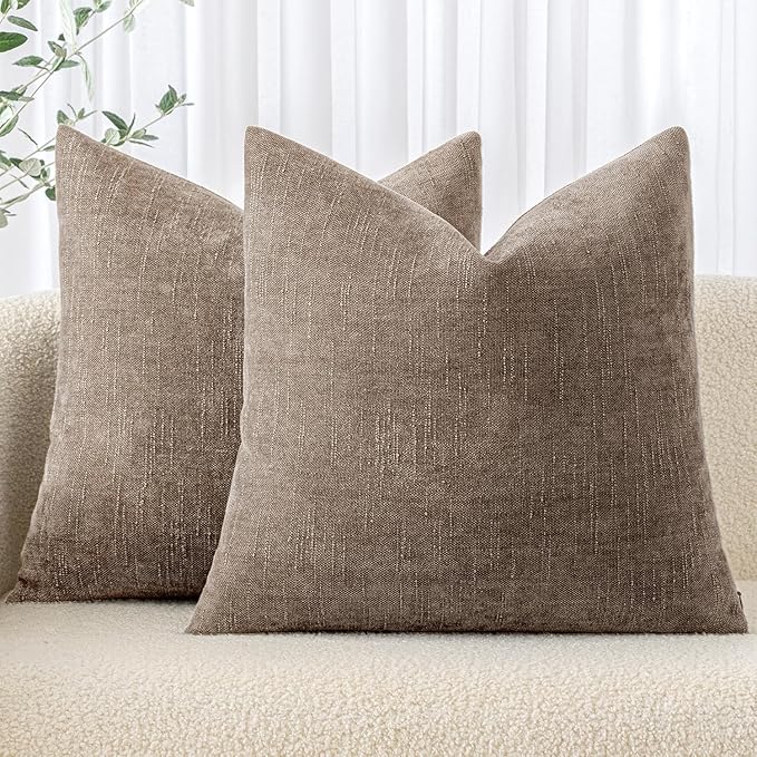 MIULEE Pack of 2 Decorative Throw Pillow Covers Soft Chenille Throw Pillows Solid Neutral Farmhouse Textured Cushion Covers for Couch Sofa Bedroom Living Room 18x18 Inch, Taupe Grey