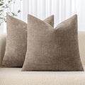 MIULEE 26x26 Inch Euro Sham Chenille Throw Pillows Set of 2 Soft Accent Taupe Grey Neutral Farmhouse Textured Cushion Covers for Bed Sofa Bedroom Living Room