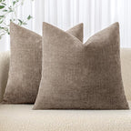 MIULEE Pack of 2 Decorative Throw Pillow Covers Soft Chenille Throw Pillows Solid Textured Euro Cushion Covers for Couch Sofa Bedroom Living Room 22x22 Inch, Taupe Grey