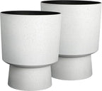 16.75"H Urn-Style Tall Planters, 2-Pack Modern Large Flower Pots for Outdoor Indoor, 2-in-1 Design Plant Containers for Garden Patio Yard Balcony Porch or Home Decor, White Terrazzo, UV-Protect