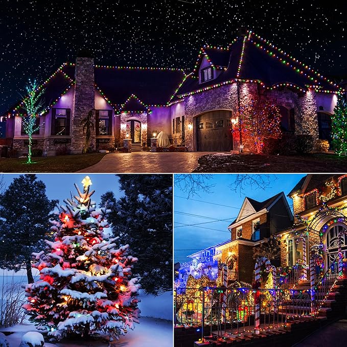 iBaycon Solar C9 Christmas Lights Outdoor, 65FT 100LED C9 Strawberry String Light, 8 Modes Solar Powered Lights String for Xmas Tree House Eaves Roof Christmas Holiday Decorations