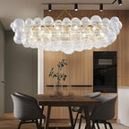 Luxury Bubble Glass Chandeliers Clear Ribbed Swirled Blown Glass Ball 50" L Rectangular Island Light Fixture Hanging Pendant Light Fixtures for Living Room Restaurant Dining Table