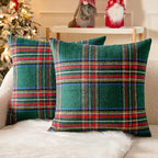MIULEE Christmas Plaid Decorative Throw Pillow Covers Set of 2 Scottish Tartan Vintage Farmhouse Winter Cuhion Case Pillow Covers for Couch livingroom Sofa Bed Porch Home Decor 20x20inch Green