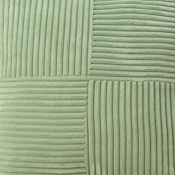 HAUSSY Sage Green Decorative Throw Pillow Covers 24x24 Inch Set of 2,Soft Solid Corduroy Striped Cushion Case,Square Euro Pillow Shams,Winter Home Decorations for Couch,Bed