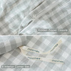 MooMee Gingham Duvet Cover Set 100% Washed Cotton Linen Like Textured Breathable Durable Soft Comfy Modern Checkered Design (Northern Droplet Grey Gingham, Oversized Queen 98"x98")