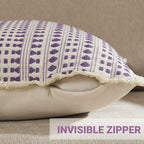 Decorative Pillow Covers Set of 2, Boho Farmhouse Couch Throw Pillows with Tassels, Textured Small Dot Pattern Cushion Cases for Sofa Living Room Home Decor (Purple, 18" x 18" (Pack of 2))