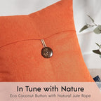 Phantoscope Pack of 2 Farmhouse Throw Pillow Covers Premium Coconut Button Vintage Linen Solid Decorative Pillow Cover for Couch Bed and Chair Orange 18 x 18 inches 45 x 45 cm