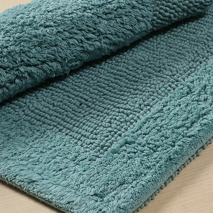 Savi Home Bath Mat Rug 17x24 Aqua Blue, 100% Pure Cotton, Super Soft Bath Rug, Plush & Absorbent, Hand Tufted Heavy Weight Construction, Full Reversible Step Out Rugs