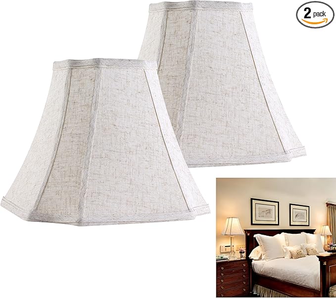 GO&SO Set of 2 Medium Lamp Shades Beige Oatmeal,Square Cut Comer Lamoshade for Floor and Table Lamps,6.5x13.2x10.6".Natural Linen, Traditional Shade for Bedroom Easy Assembly Required (2 Pack)