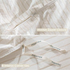 MooMee Striped Duvet Cover Set 100% Washed Cotton Linen Like Textured Breathable Durable Soft Comfy (White Almond Milk Grey Wide Stripes, Palatial King/Oversized King 120"x98")