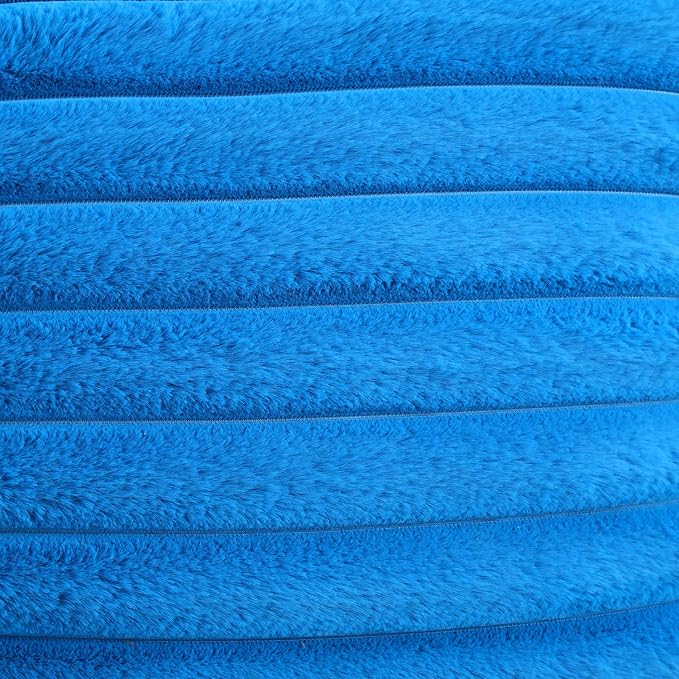 FUTEI Royal Blue Striped Decorative Throw Pillow Covers 26x26 Inch Set of 2,Square Winter Decorations Couch Euro Pillow Shams,Soft Cozy Faux Rabbit Fur & Velvet Back,Modern Home Decor for Bed