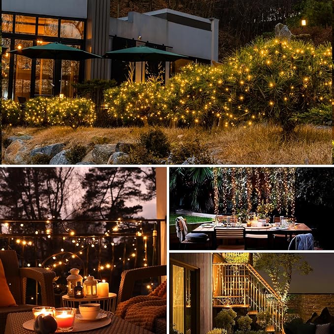 4 Pack Solar String Lights Outdoor - Total 320LED 132FT Solar Fairy Lights Waterproof 8 Modes, Copper Wire Solar Powered Twinkle Light for Outside Tree Garden Christmas Wedding Party Decor, Warm White