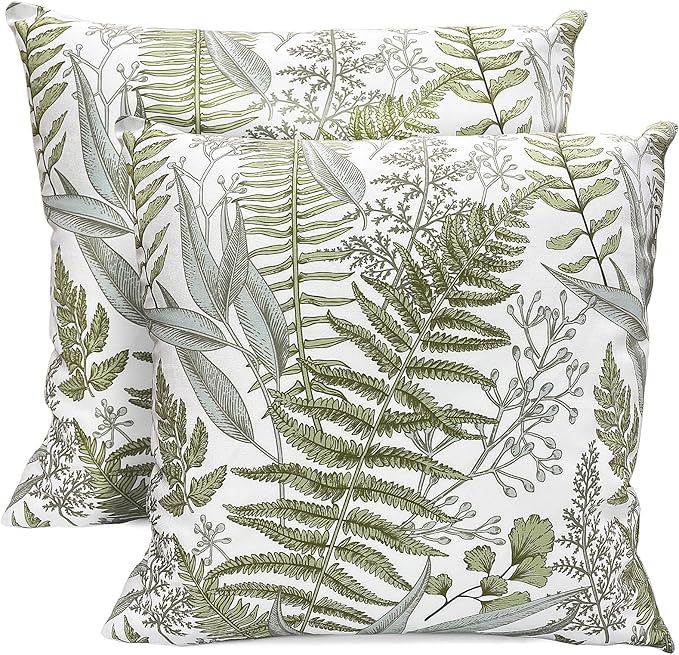 Decorative Throw Pillow Covers Set of 2 Olive Green Leaves Pillow Covers 20x20 inch Soft Short Plush Square Floral Throw Pillows,Farmhouse Outdoor Pillow Covers for Couch Bed Living Room