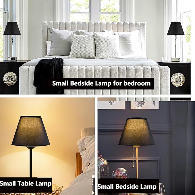 Black Lamp Shades Set of 2 Small Barrel Shades, Fabric Lampshade for Table and Floor Lamp, 5.5'' Top x 10'' Bottom x 7.2'' Height, Spider Fitting, Handcrafted By GO&SO