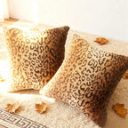 Faux Fur Throw Pillows, Set of 2 Decorative Square Couch Pillow Covers, Leopard Cheetah Print Luxury Soft Plush Animal Pillowcase for Sofa, Bedroom Living Room Decor, 18x18, Brown