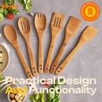 Riveira Dark Bamboo Wooden Spoons for Cooking 6-Piece, Apartment Essentials Wood Spatula Spoon Nonstick Kitchen Utensil Set Premium Quality Housewarming Gifts for Everyday Use
