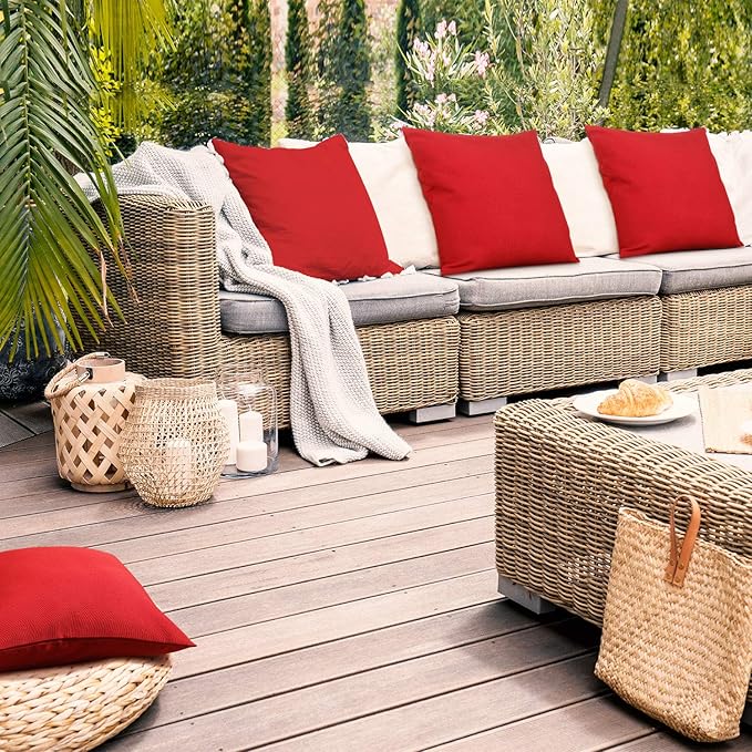 Boao 4 Pack Christmas Decorative Outdoor Waterproof Throw Pillow Covers Square Patio Balcony Garden Waterproof Cushion Case PU Coating Pillow Shell for Couch Bed Patio Sofa, 18 x 18 Inch(Red)