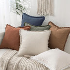 MIULEE Decorative Throw Pillow Covers Neutral Linen Fringe Throw Pillows Set of 2 Brown Boho Farmhouse Cushion Covers with Tassels for Couch Sofa Bed Living Room Spring Home Decor 16x16 Inch