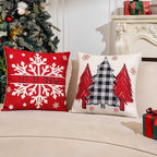 Red Christmas Decorations-Throw Pillow Covers 18x18 in Set of 4,Decorative Joy Snowflake Pillow Case for Couch Sofa Winter Holiday Indoor Outdoor Home Red White Xams Decorations