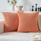 MIULEE Coral Red Corduroy Pillow Covers 16x16 Inch Set of 2 Super Soft Boho Striped Pillow Covers Decorative Textured Throw Pillows for Couch Cushion Bed Livingroom