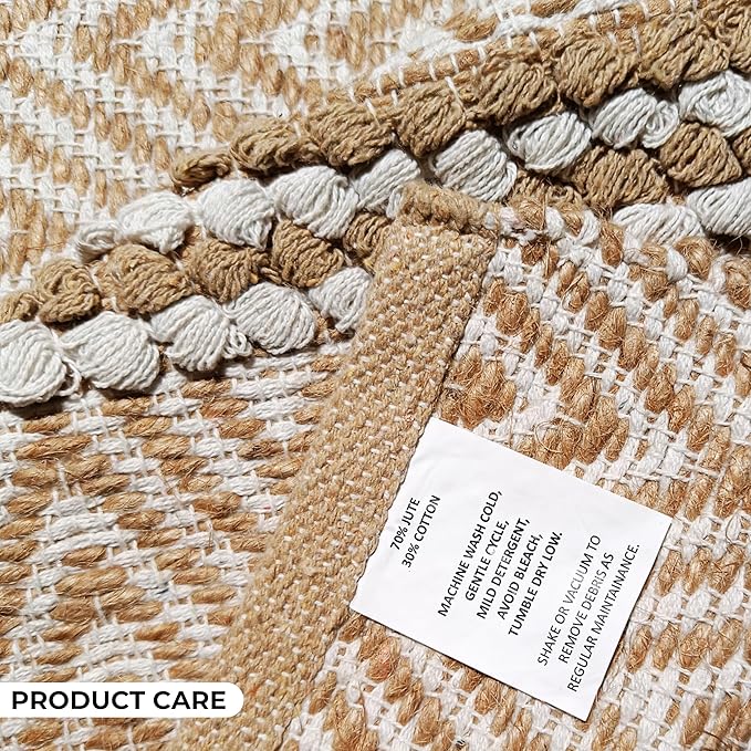 Jute Cotton Stripe Area Rug for Living Room 48x72 Inch - Natural Ivory - Machine Washable 4x6 Feet Rugs - 70% Jute and 30% Cotton