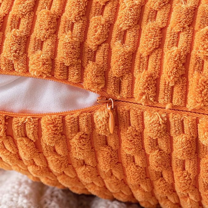 MIULEE Orange Throw Pillow Covers Soft Corduroy Decorative Set of 2 Boho Striped Pillow Covers Pillowcases Farmhouse Home Decor for Halloween Couch Bed Sofa Living Room 16x16 Inch