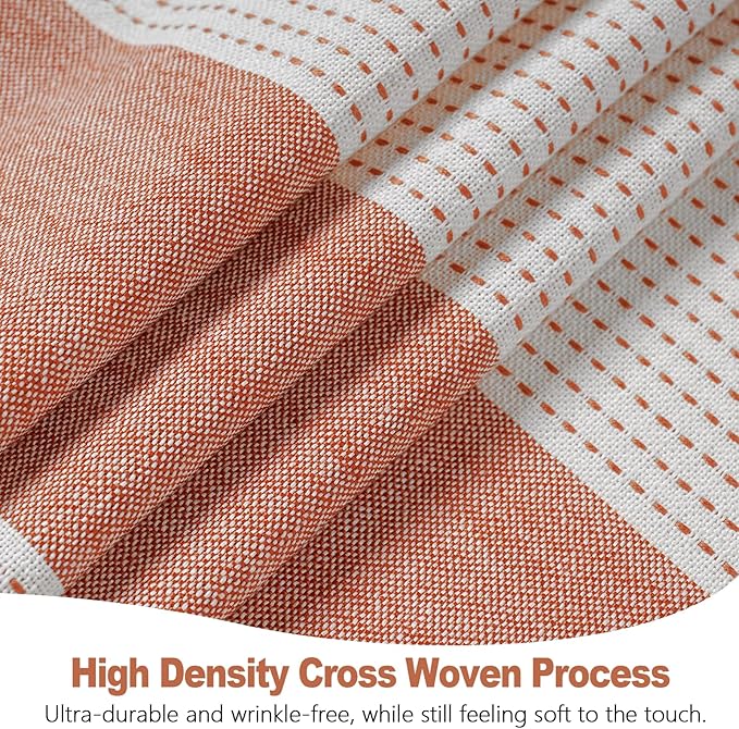 Boho Farmhouse Heavyweight Shower Curtain with Tassels, Rustic Cotton Linen Woven Fabric Striped Shower Curtain Water Repellent, Rusty Red Shabby Chic Shower Curtains for Bathroom