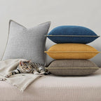 decorUhome Decorative Outdoor Throw Pillow Covers 16x16 Set of 2, Square Linen Rustic Neutral Farmhouse Euro Pillow Covers with Stitched Edge for Couch, Sofa, Living Room, Light Grey
