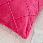 JAUXIO Diamond Pinch Pleated Crystal Velvet Pillowcases 2 Pack Solid Pintuck Throw Cushion Cover for Home Decor Hidden Zipper Closure (Hot Pink, King)