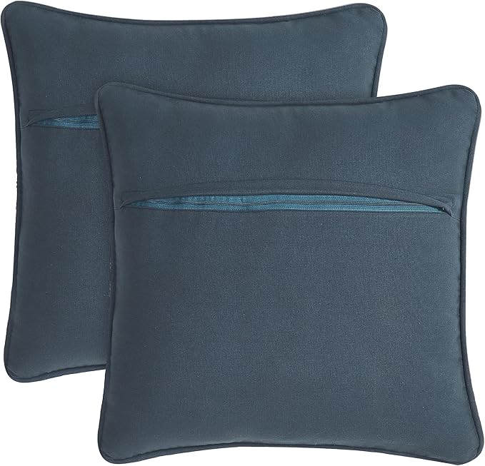 Boho Living Jada 2 Pc Decorative Throw Pillow Covers, Pillow Insert not Included, Premium Woven Design, Living Room Décor, (2) 20" x 20", Indigo