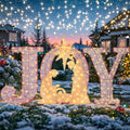 3-Piece Christmas Lighted Joy Sign Decoration,32Inch Oversized Pre-Lit Nativity Scene,2-in-1 Weather Resistant Holiday Yard Decor Freestanding or Wall Decor for Garden Yard Porch or Indoor