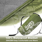 Waterproof Outdoor Blanket 82”X 55” Packable, Stadium Blankets for Camping with Quilted Fleece Lining, Large Windproof Emergency Throw Mat for Garss Picnic Hiking Road Trip, Machine Washable, Green