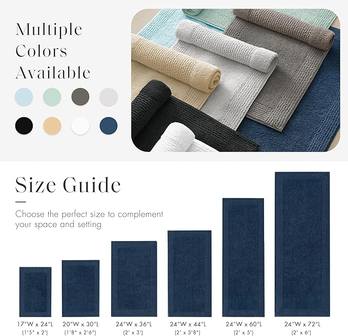 Madison Park Splendor Reversible 100% Cotton Tufted Bathroom Rug-3000 GSM Hotel Quality Luxurious Plush Medium Pile Bath Mat Absorbent, Quick Dry, Shower Room Décor, 24x72 Navy