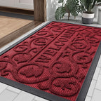 Smiry Welcome Door Mat Outside Entrance, Heavy Duty Trap Dirt and Moisture Easy Clean Low Profile Patio Porch Indoor Outdoor Front Doormat for Entry, 36x24 Inch, Burgundy/Welcome