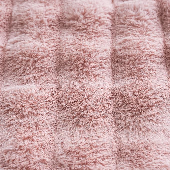Neelvin Pink Faux Fur Cozy Soft Double-Sided Decorative Throw Pillow Covers 20x20 inch Set of 2,Velvet Pillowcase Cushion Case for Sofa Couch