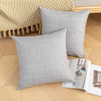 Kevin Textile Pack of 2 Outdoor Waterproof Pillow Covers Throw Pillow Covers Decorative Pillowcases Checkered Weaving Linen Pillow Cases for Sofa Couch Patio Garden 24x24 Inch Grey