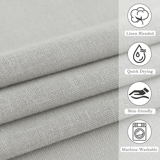KGORGE Semi Sheer Shower Curtain for Bathroom - Linen Blend Fabric Lightweight Waterproof Privacy Assured Button Hole Shower Curtains for Bathtub, Grey, 72 x 72 inches Long, Hooks Included