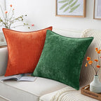 decorUhome Christmas Couch Throw Pillow Covers 22x22 Set of 2, Decorative Soft Euro Neutral Chenille Pillow Covers with Elegant Design for Sofa Bed Living Room Home Decor, Green