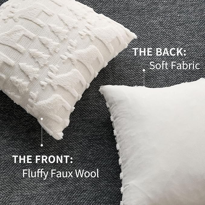 DFXSZ Christmas Pillow Covers 18x18 inch Set of 2 Cream White Christmas Tree Elk Decoration Soft Plush Faux Fur Jacquard Throw Pillows for Bedroom Sofa Holiday Festivals Winter Home Decor PTK069E18